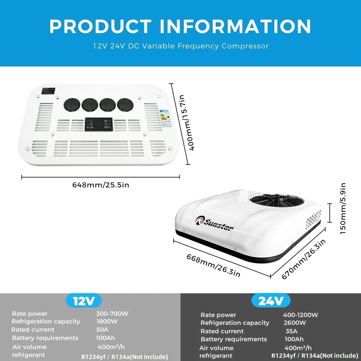 12/24V RV Air Conditioner Rooftop Air Conditioner for Cooling, Easy-to-install 12V RV DC Unit for RVs, Camper and Trucks, Etc.