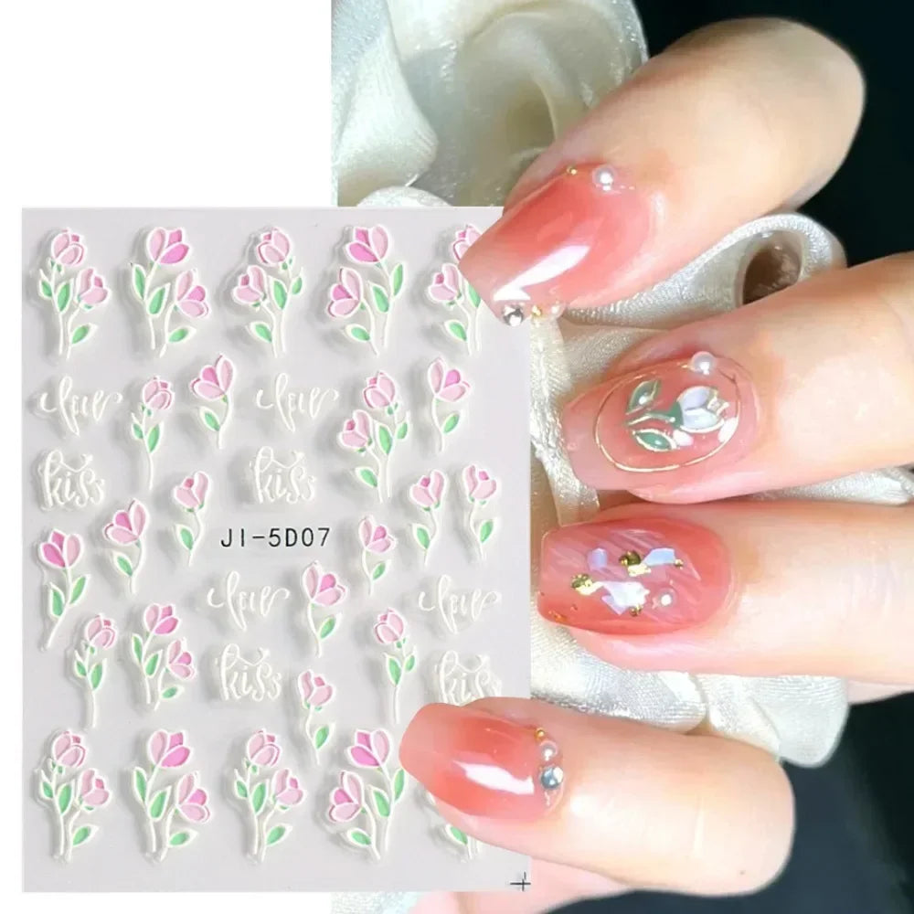 Autocolante pentru unghii Choice 5D Cherry Blossom - set de 10 aurii 3D