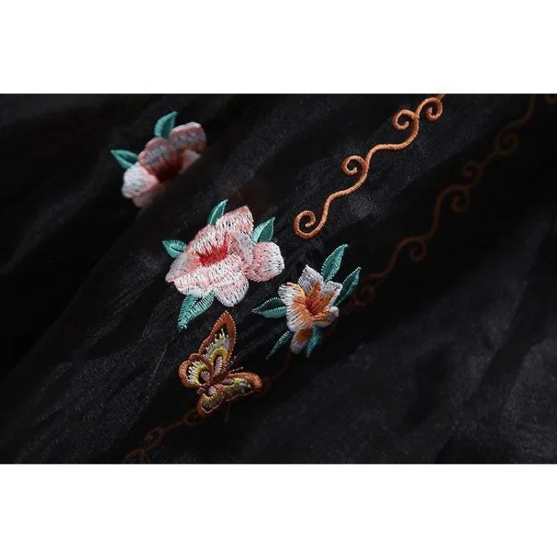 Embroidery Floral Women Pleated Skirts 2023 New Chinese Style High Waist Loose A-LINE Spring/Summer Retro Skirt