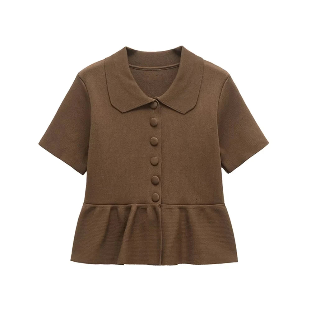 TRZA Cardigan Frontknopf Strick Peplum - Größe Kragen