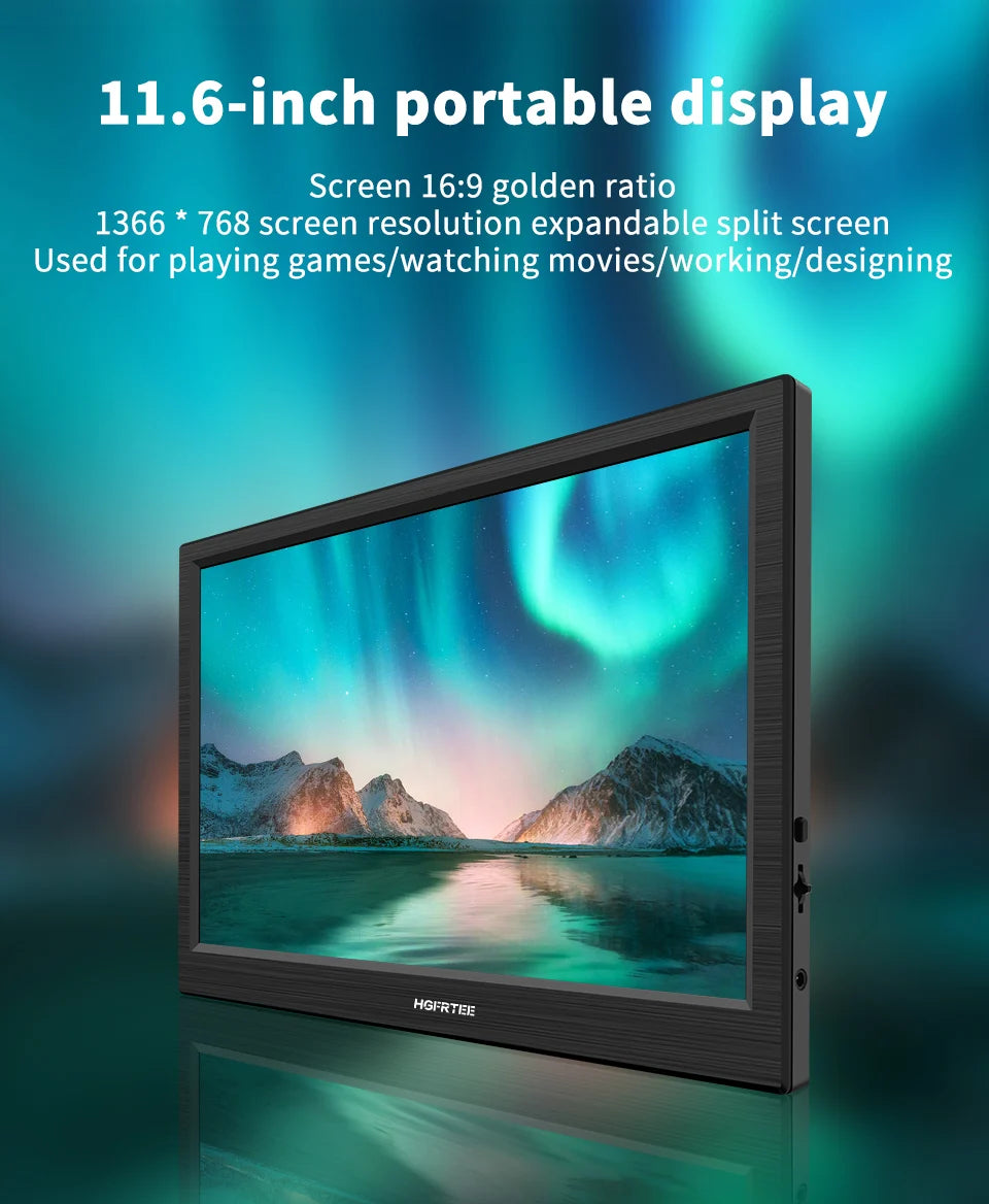 HGFRTEE 11,6 Zoll Portabler Monitor - Gaming- und Erweiterungsmonitor mit HDMI-Anschluss für Laptop, Switch, PS4 und Raspberry Pi