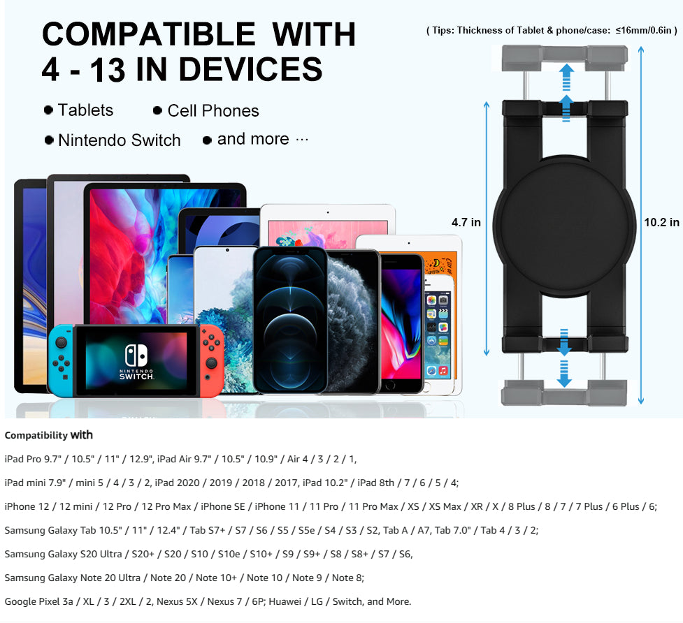YNMIWEIM Kitc Küchen-Tablet-Halter - 4,7–13 Zoll, 4 cm
