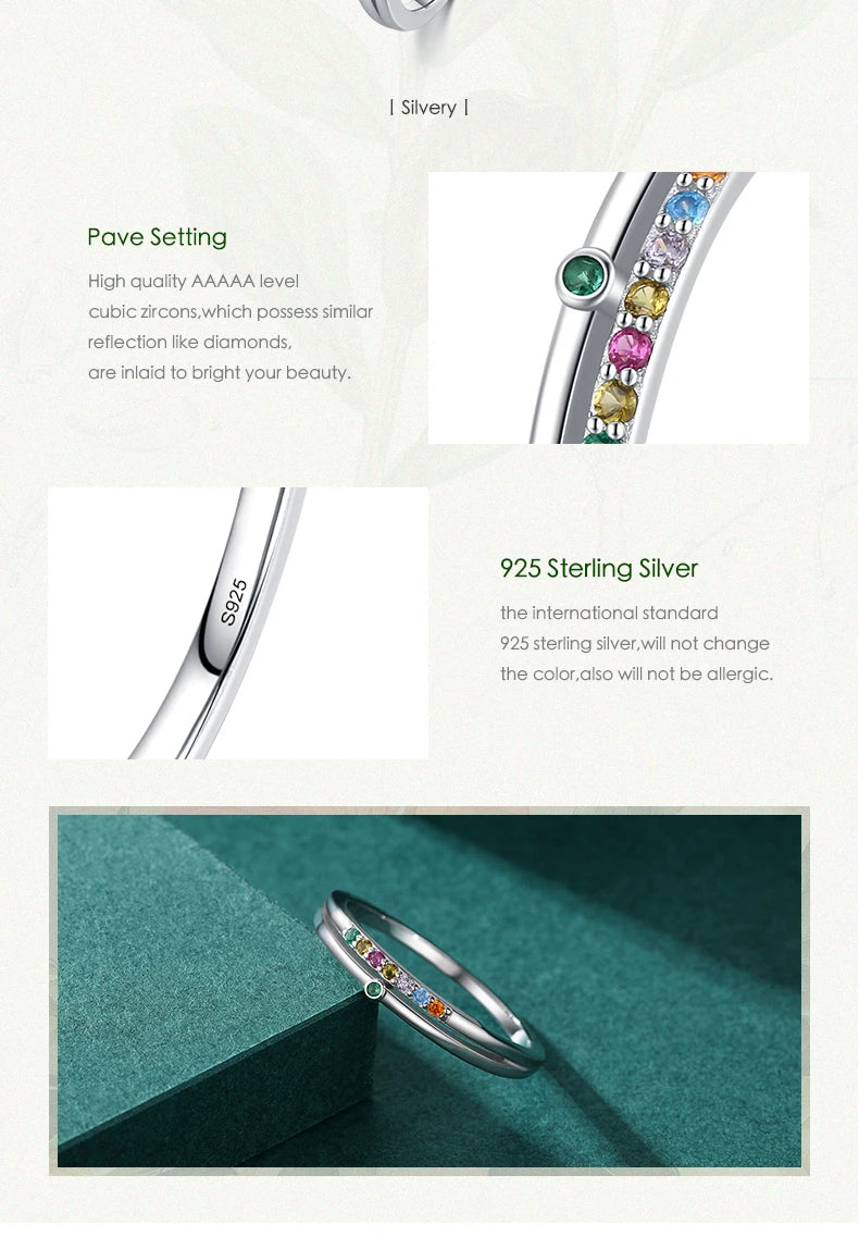 MODIAN 925 Sterling Silver Rainbow Cubic Zirconia Double Layer Ring For Women Geometric Design Ring Fashion Fine Jewelry Gifts