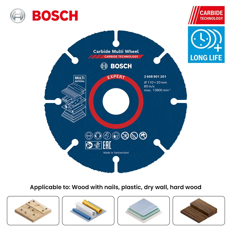 Bosch Expert Cutting Wheel 110Mm Carbide Muti-Material Cutting Disc for Wood Plastic Drywall Hardwood Angle Grinder Accessories