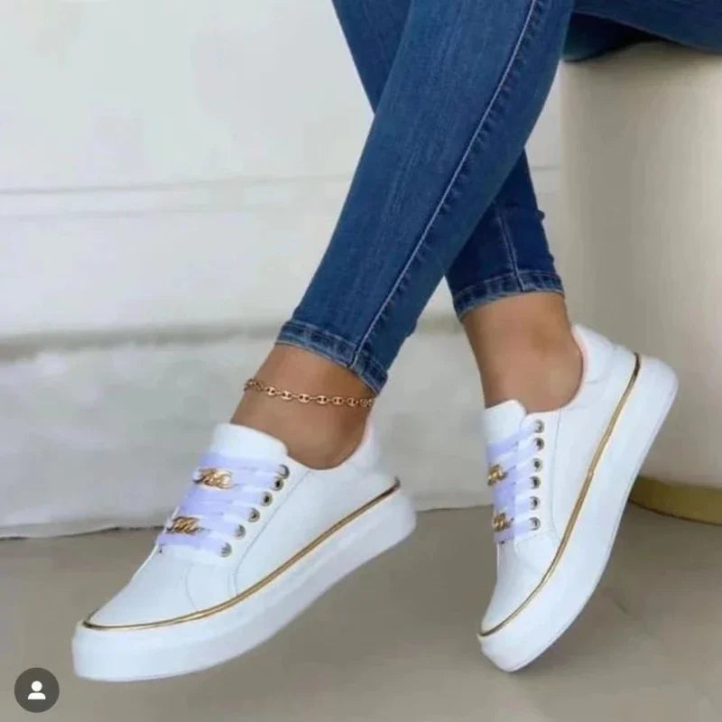 Damen Sneakers Runde Zehen Schnürung Flach Stilvoll Leder Casual Schuh Komfortabel Frauen Vulkanisierte Schuhe Leichte Tenis De Mujer