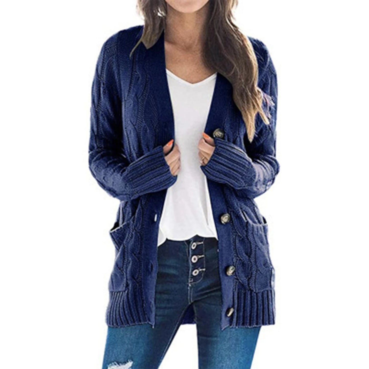 Cardigan tricotat SANWOOD cu nasturi în față - mărimea M/L 120–220 g/m²