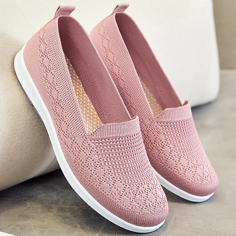 Breathable Knit Slip On Sneakers for Women Spring Summer Non Slip Casual Walking Shoes Woman Solid Color Comfort Flats Footwear