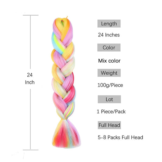 Jumbo Braiding Hair Rainbow Colors Extensions Fiber Mix Four Silky Colorful Twist Hair Extensions Colored Synthetic Braids