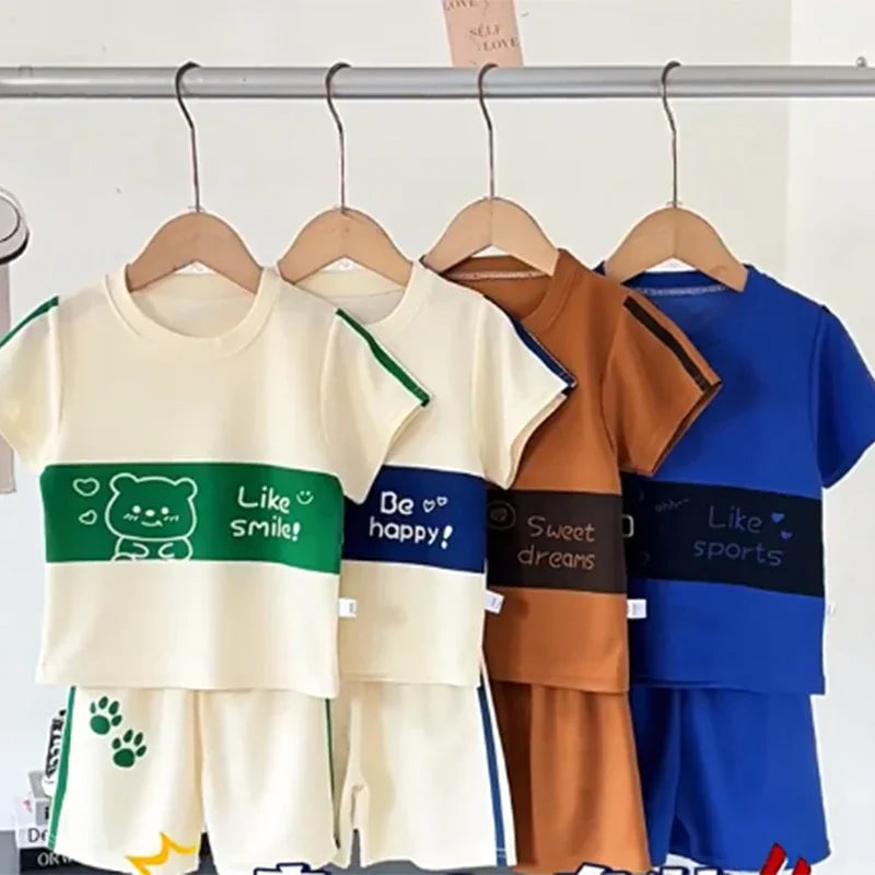 Seturi pentru copii Haine pentru copii Băieți și Fete Top + pantaloni scurți 2 buc mânecă scurtă Îmbrăcăminte cu dungi pentru bebeluși Tricou pentru copii mici Treninguri Ținute la modă