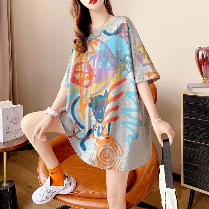 Sommer-T-Shirt 2025: Short-sleeved T-shirt Women's Pure Cotton Summer - New Loose Slim Round Neck Versatile Outside Printed Design Top Trendy Collection