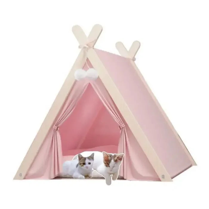 Pet Tent Nest Removable and Easy To Wash with Thick Soft and Comfortable Pad Warm Wooden Tent Bed Suitable for Cats and Dogs