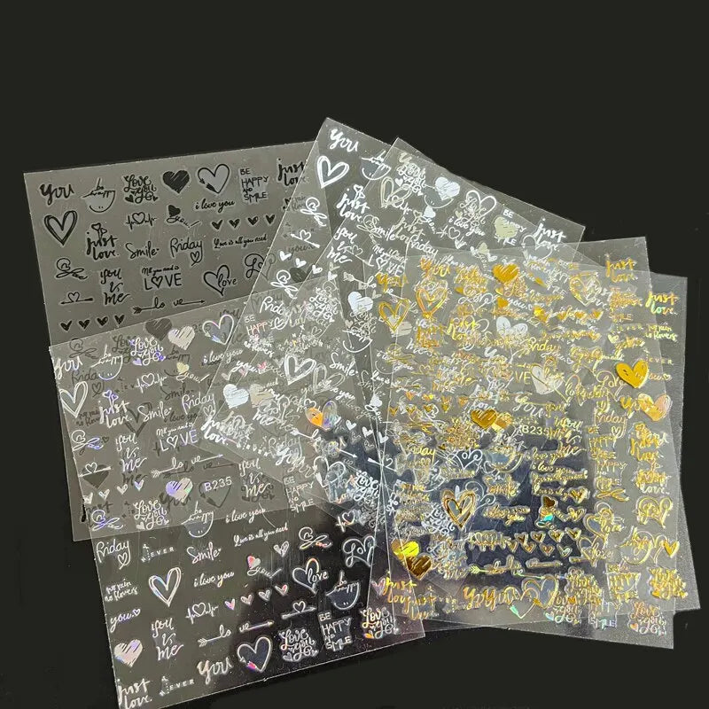 JEARLYU 3D Nagelsticker Liebe Herz - 6 Stück 10x8cm DIY