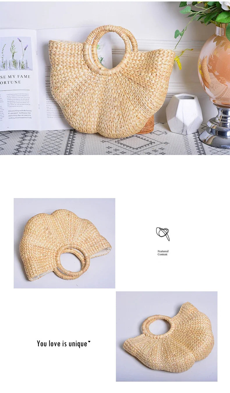 Geantă de plajă pentru femei, geantă de vară elegantă, țesută, din paie, Bohemia, tricotată, mare, geantă de mână pentru vacanță, casual, 2022