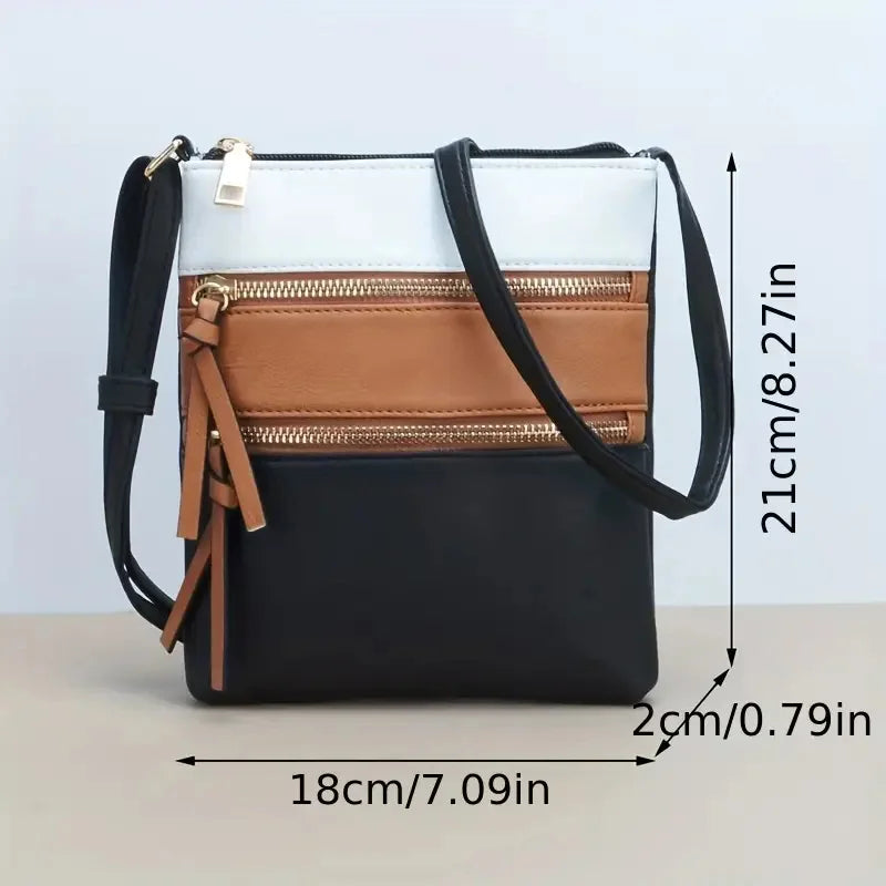 Contrast Color Square Crossbody Bag, PU Leather Textured Bag Purse, Classic Versatile Fashion Shoulder Bag For Women Daily Used