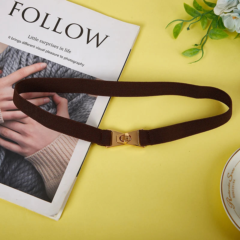 Fashion Elastic All-match Belts For Women Black Color Metal Buckle Thin Belt Casual Ladies Suit Dress Sweater Coat Waistband