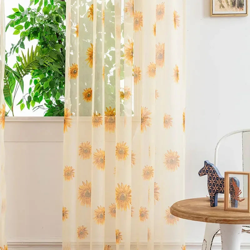 Zhejiang WPP2382 Sonnenblumen Tüllvorhang - 100x200 Leinen
