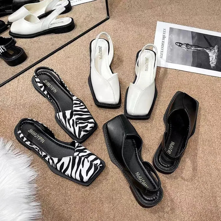Women Sandals Elegant Square Toe Flat Shoes for Women Fashion Low Heels Sandals Brand Designer Women Party Shoes Sandalias Mujer