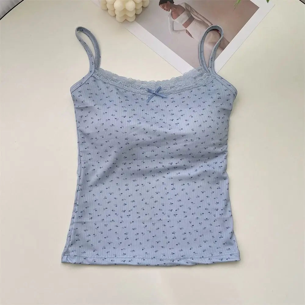 Camisole 2025: Elegant Lace Flower Print Camis 2024 Y2K Slim elegant Vest - Floral Tops One Size Floral Tank Tops Spring Collection