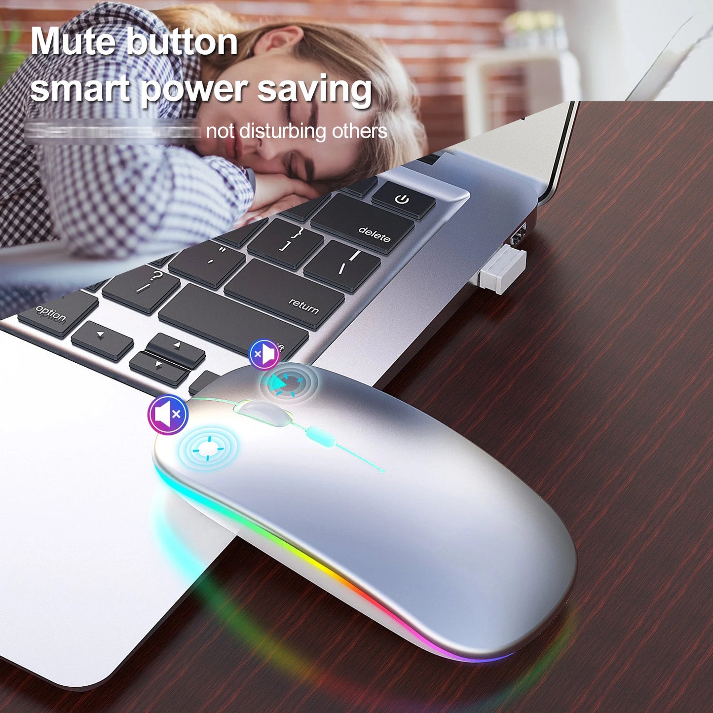 Dual-Mode-Wireless-Maus Bluetooth-kompatibel LED-Rechargeable Laptop-Maus Portable Computer-Mäuse für Laptop iPad Tablet