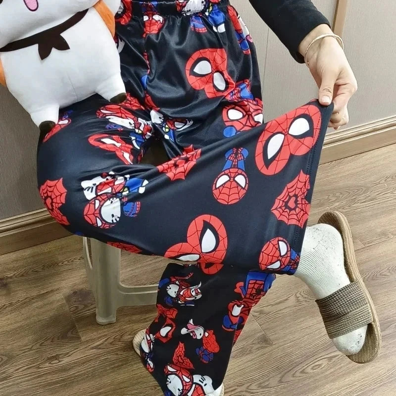 Pyjama 2025: Hello Kitty Spiderman Pajamas Black Kawaii Print - Men Women Universal Couple Fashion Long Comfort Loose Casual Pants Clothing Collection