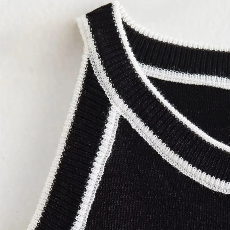 TRAF Tops for Women 2023 Crop Top Black elegant Sleeveless Knitted Fabric Women's Vest Tank top Female youthful women's clothing