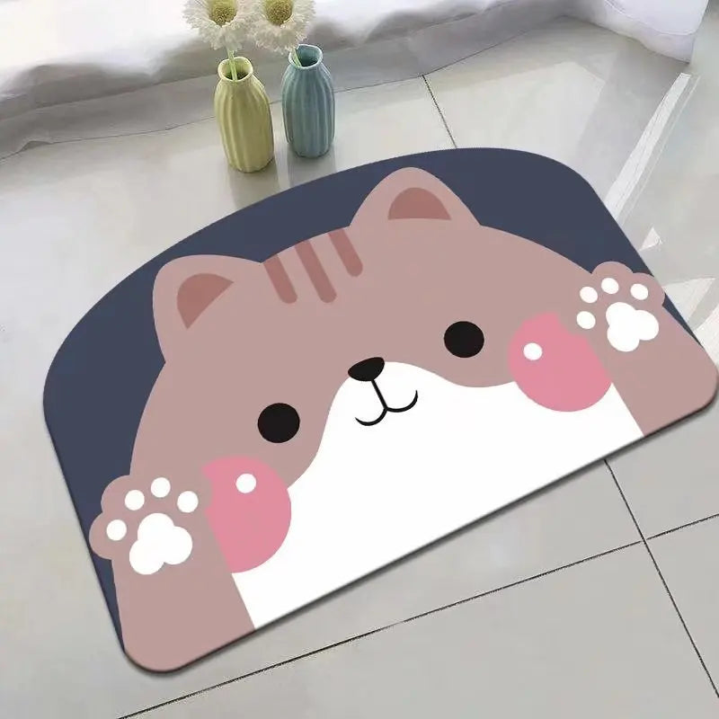 Panda Cartoon Dog Pattern Soft Cushion Bath Mat Quick Dry Super Absorbent Non-slip Bathroom Rug Diatom Mud Carpets Waterproof