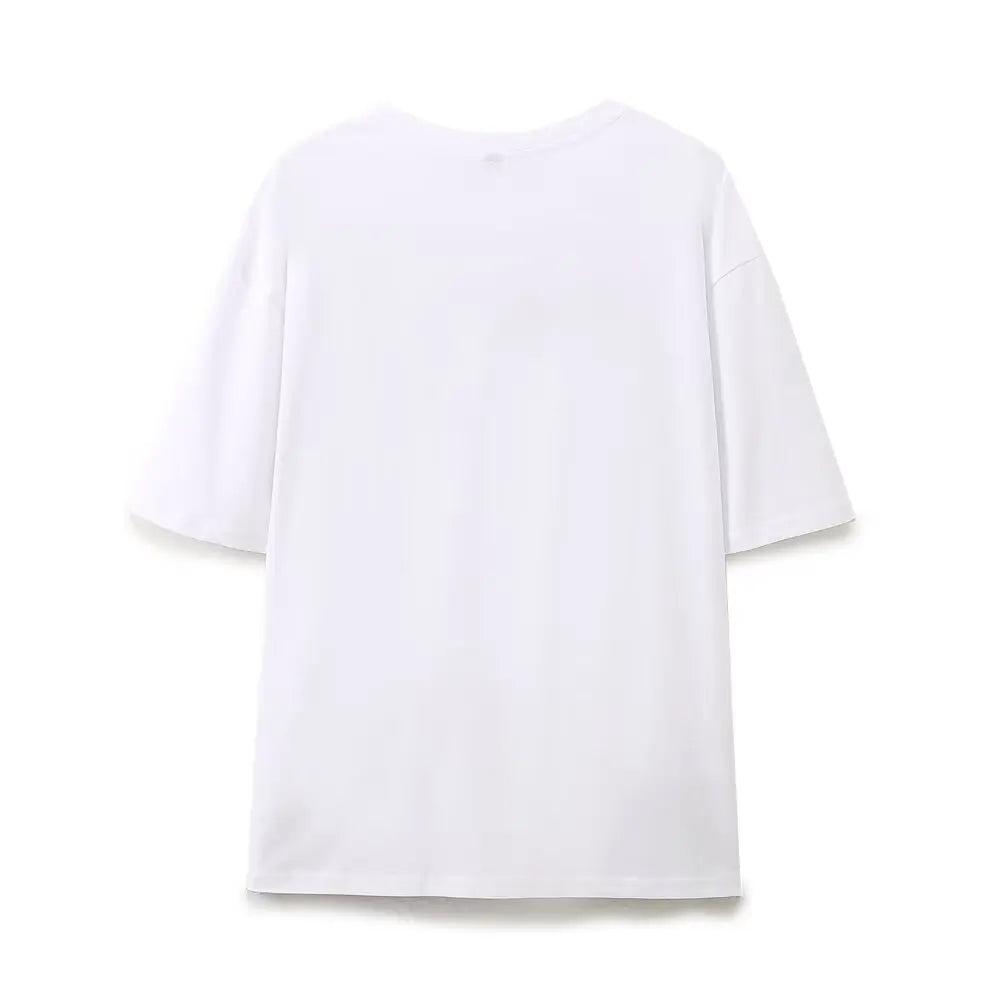 Print T-Shirts Woman Summer 2024 Short Sleeve Top Y2k Basics Letter Tops O-Neck Women Tops Women's Graphic T-shirt