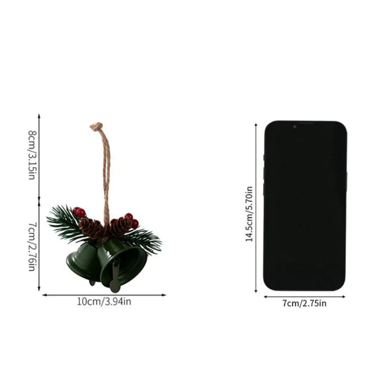 Weihnachts-Jingle-Glocken-Anhänger, doppelte Glocke mit Kiefernbaum-Ornamenten zum Aufhängen an der Tür, Weihnachtsbaum, Weihnachtsfeier-Geschenkdekorationen