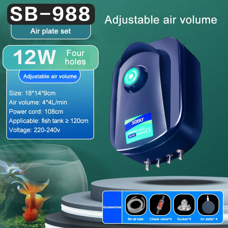 TUNFAN SB988 Leise Aquarium Luftpumpe - 12W, 220V, Ø0,5cm