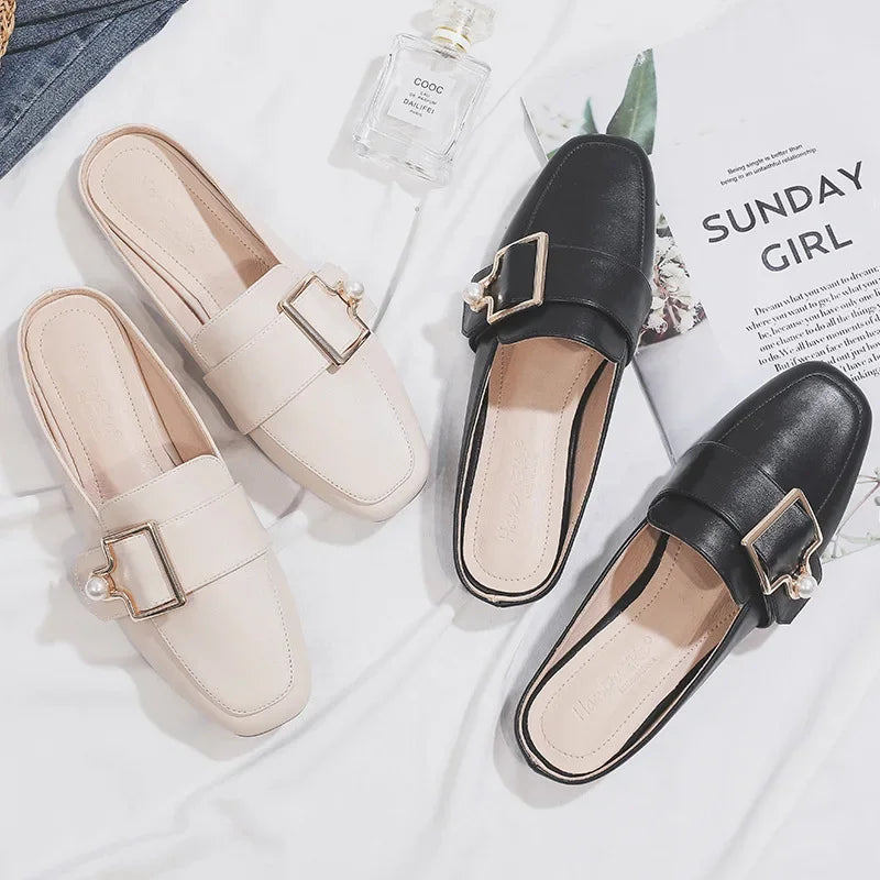 Damen Slipper 2025 - Mode Leder Loafer Ohne Absatz - Slip-On Sommer Outdoor Leichte Walking Schuhe