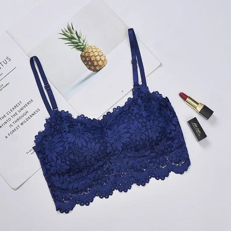 Lace Bra for Women Sexy French Lingerie Bralette Seamless Crop Top Corset Unwired Underwear Female Intimates Embroidery Tube Top