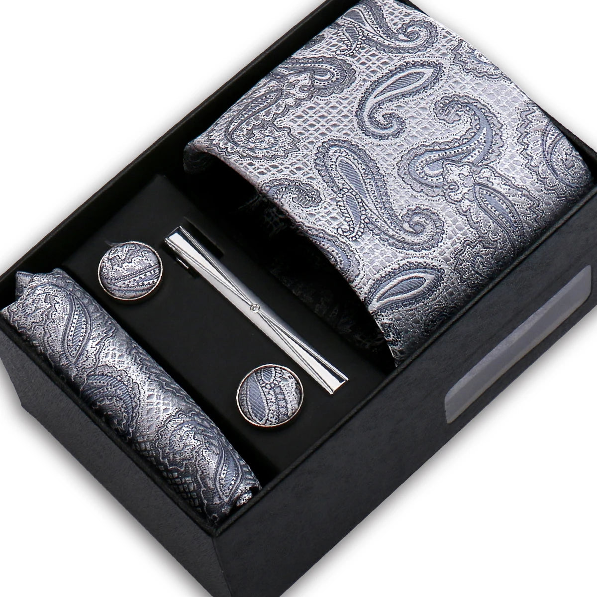 Elegant Men's Suit Necktie Gift Box Set Floral Tie Handchief Cufflinks Tie Clip 4-Piece Business Wedding Party Suit Accessories