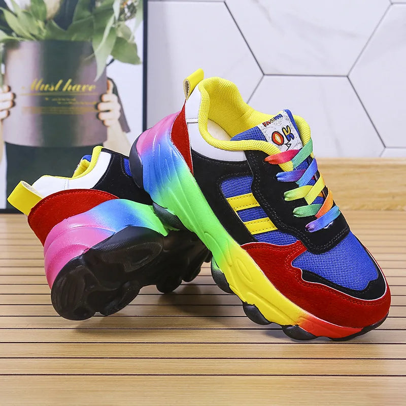 Damen Tennis Sneakers Casual Running Schuhe Rainbow Vulkanisierte Schuhe Schnürung Platform Schuhe Komfortabel