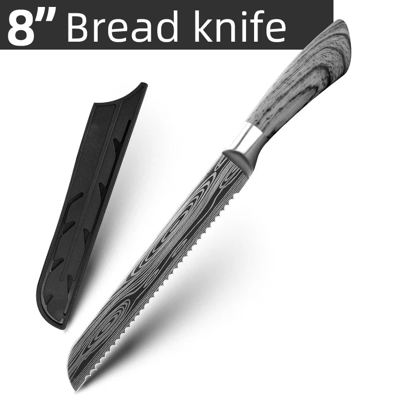 Kitchen Knife Damascus Laser Chef Knife 5 7 8 Inch Meat Cleaver Japanese Santoku Knive Butcher Slicing Cutter for Fish Vegetable