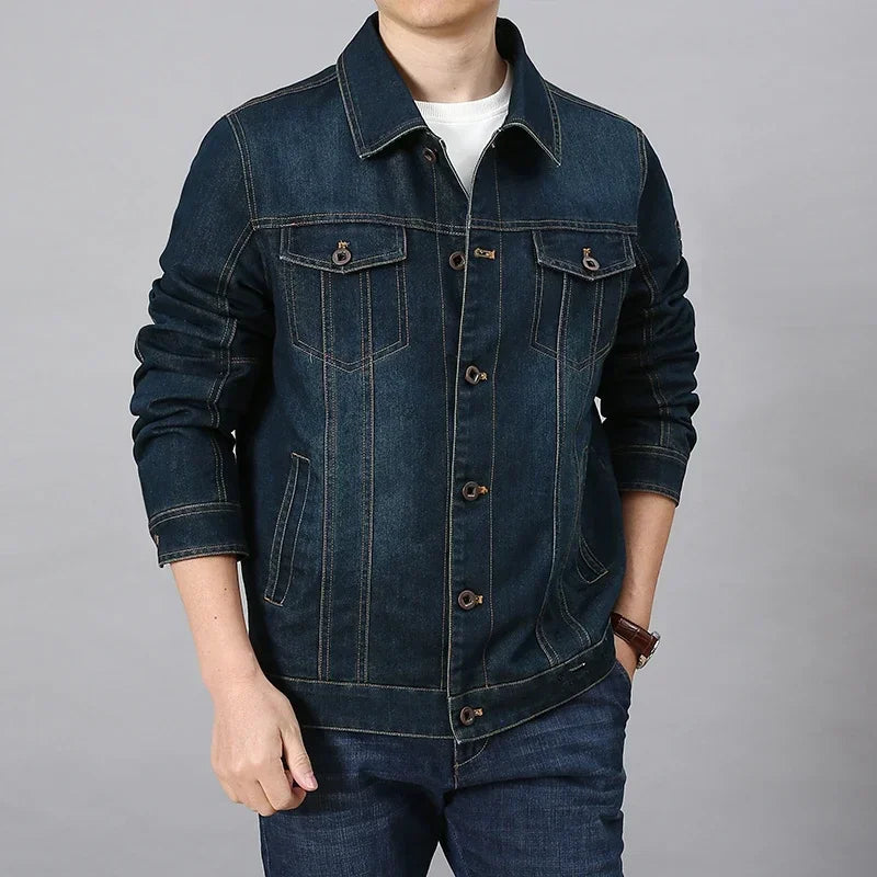 Jachetă denim pentru bărbați de înaltă calitate, la modă, casual, din bumbac cu nasturi, elastică, stil stradal, plus mărimea 6XL