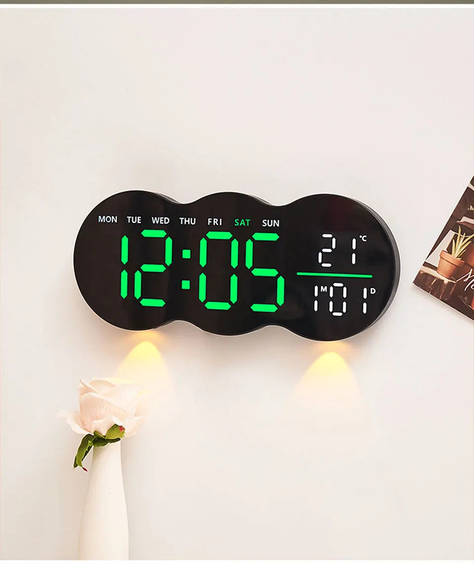 Wanduhr 2025: Large Digital Wall Clock with Ambient Light Remote Control - Temp Week Display 12/24H 2-Alarms Brightness Adjustable LED Clocks Collection