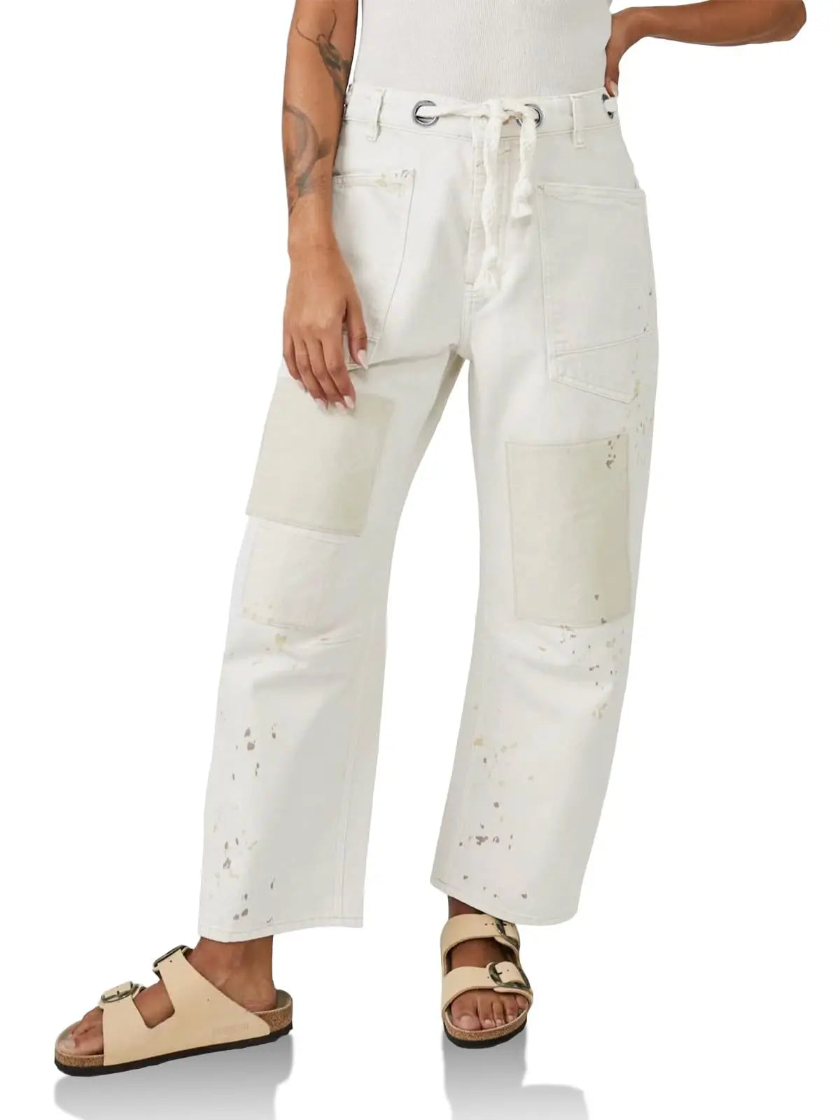 Jeans Women Denim Pants Straight Trousers Drawstring Long Pant Casual Loose Y2k Streetwear Button Pocket Splice Mom Jeans 2025