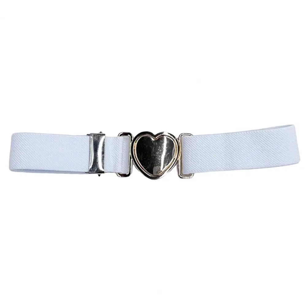 Unisex Belt Contrast Color Banded Metallic Heart Buckle Waistband Adjustable Elastic Band Girl Waist Strap Elastic Waist Band