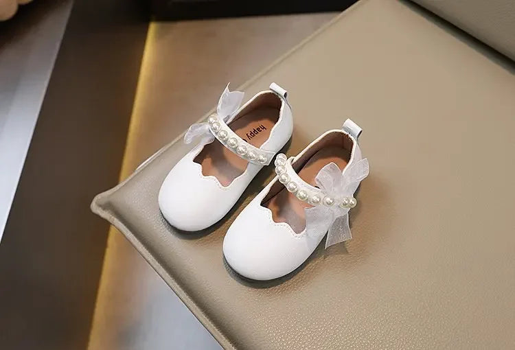 Mädchen Performance Schuhe 2025 - Frühling Herbst Baby Weiche Sohle Flats - Kinder Prinzessin Perlen Mary Janes mit Spitze Süß 7-13J