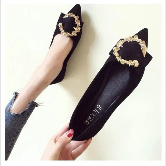elegant and Elegant Black Pointed Low Heel Shoes for Women 2024 New Autumn Fashion Shallow Slip-on Comfortable Casual Flat Shoes - Golden Bridge Store