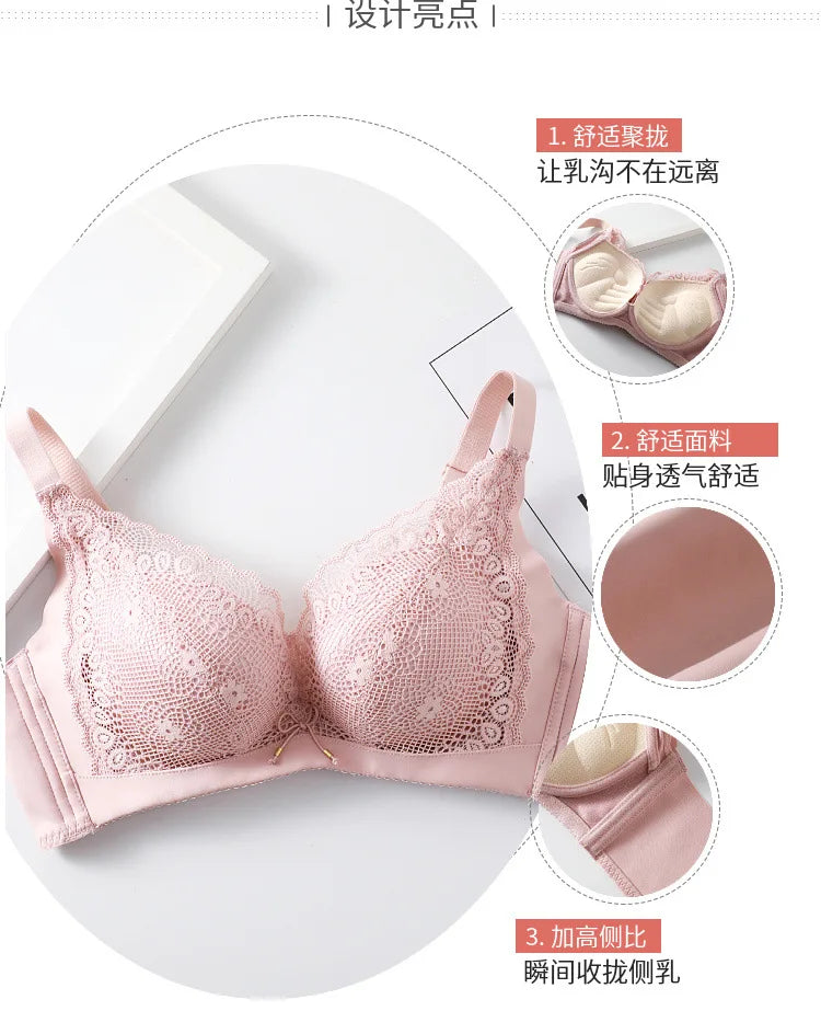 Sutien push-up pentru femei, sutien elegant din dantelă, bumbac moale, fără cusături, lenjerie intimă confortabilă, cu model încrețit
