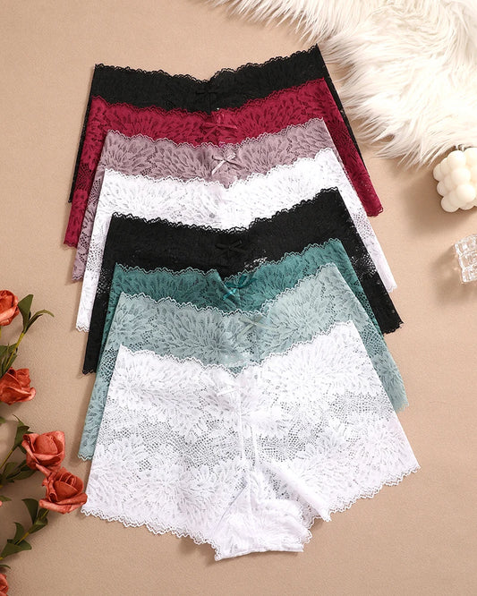 FINETOO 8Stk Frauen Blumen Spitze Höschen Hohe Taille Brief elegant Lingerie Höschen Brasilianische Unterhosen Femme Unterwäsche Bikini Intim