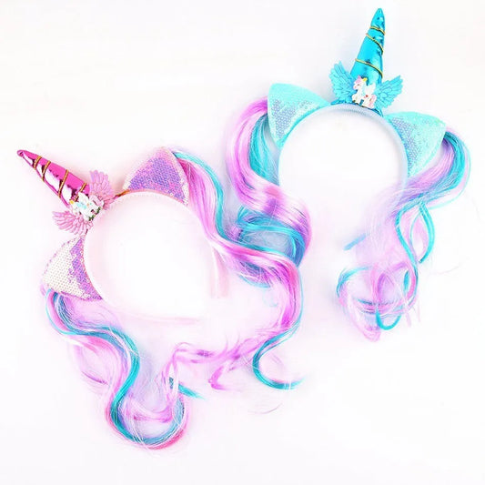 Children Birthday Party Accessories New Unicorn Wig For Girls Fashion Colorful Cute Headdress Kids Hairpins Sequined Hair Clips