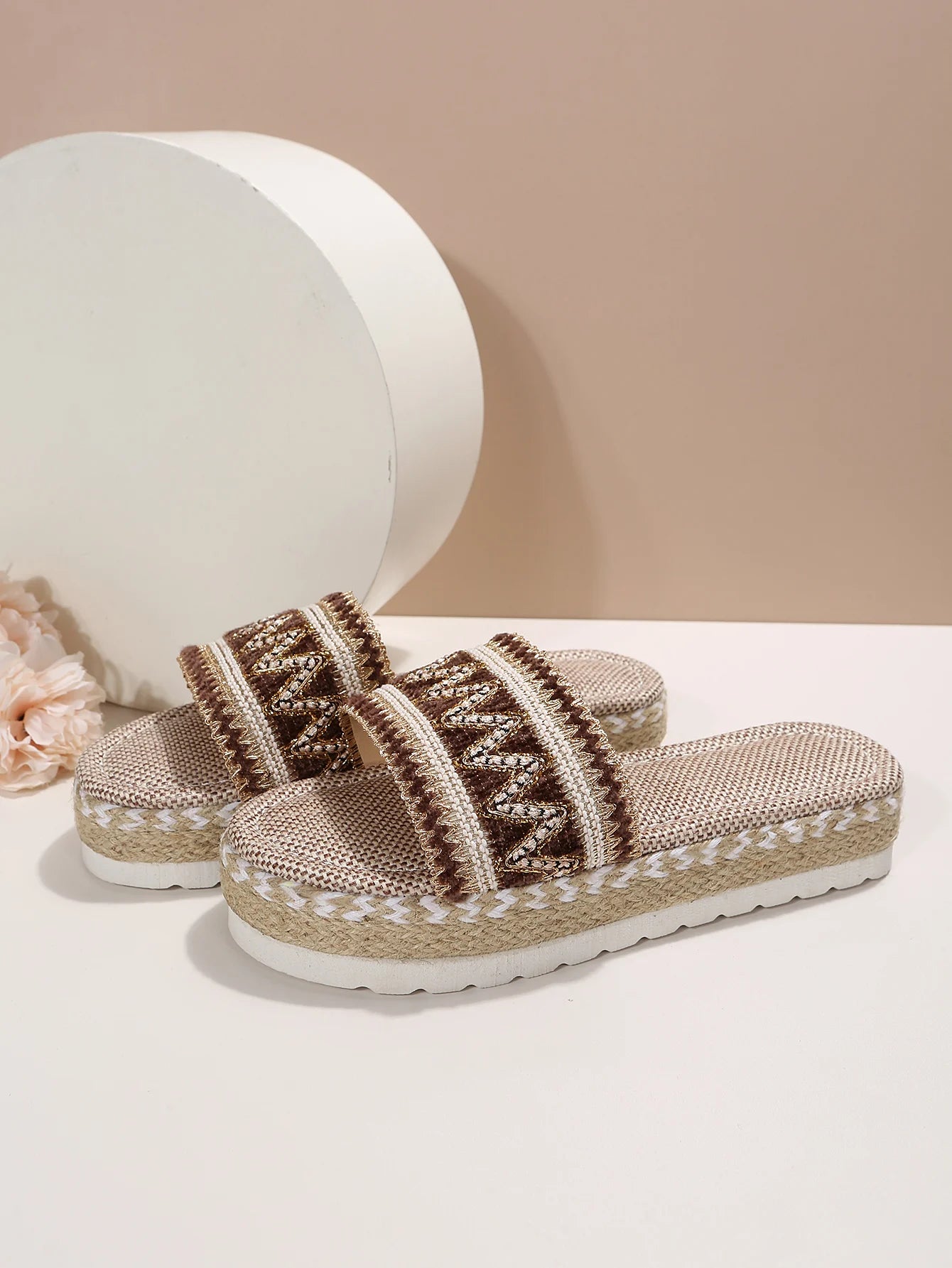 Gewebte Damen Pantoletten Platform - Sommer Schuhe für Damen 2025 Neu - Strand Casual Absatz Sandalen Bohemian Handgemacht Espadrilles