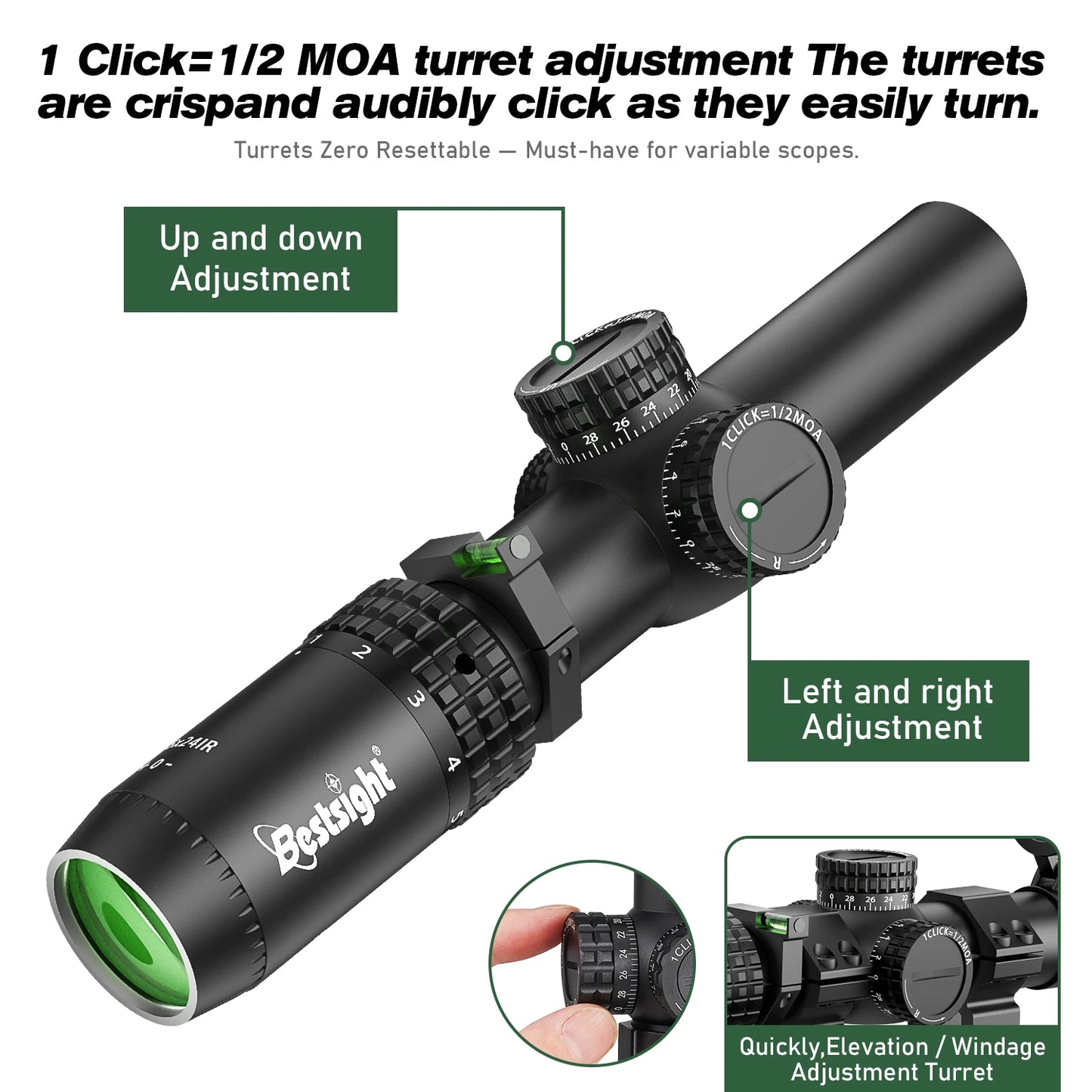 1-5X24 Tactical Optical Rifle Scope Red and Green Illuminated Reticle Hunting Scopes Compact Scope Ar15 Sight