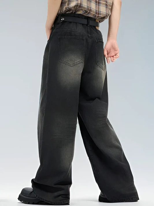 Male Classic America Hip Hop Rap Jeans Wide Leg Youth Popular Jeans Men Straight Leg Retro Loose Trousers Oversized Denim Pants - Golden Bridge Store