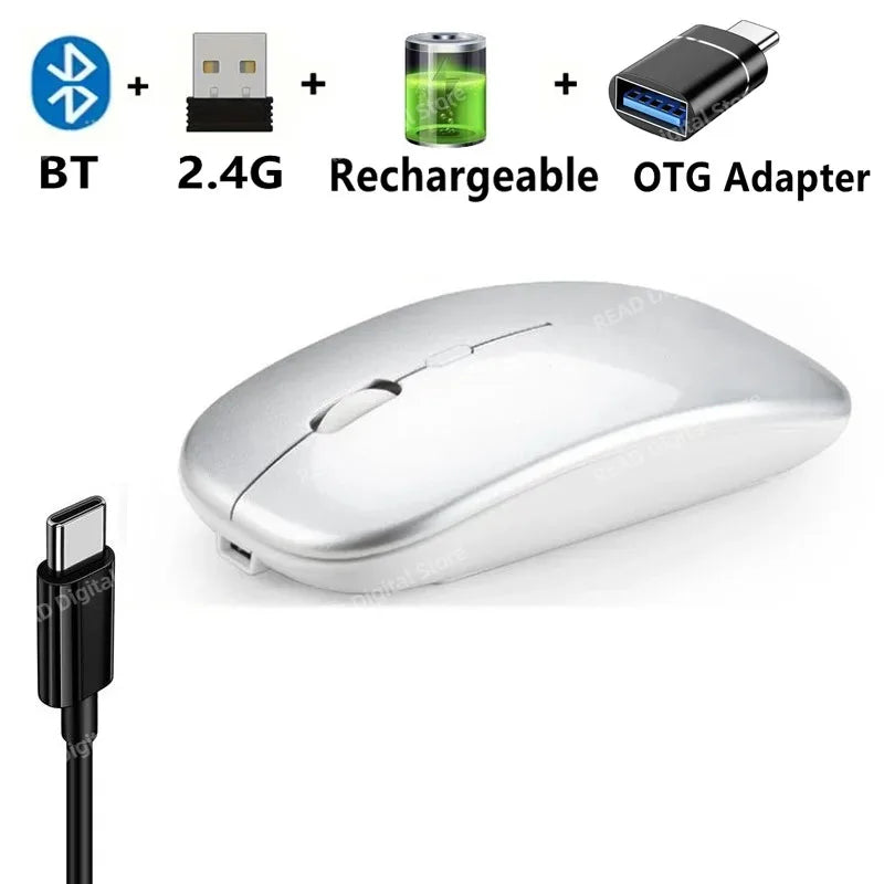 Wireless Maus Slim Bluetooth-kompatibel 2.4G Computer-Mäuse Portable Rechargeable/Battery Cordless Maus für iPad Laptop Desktop
