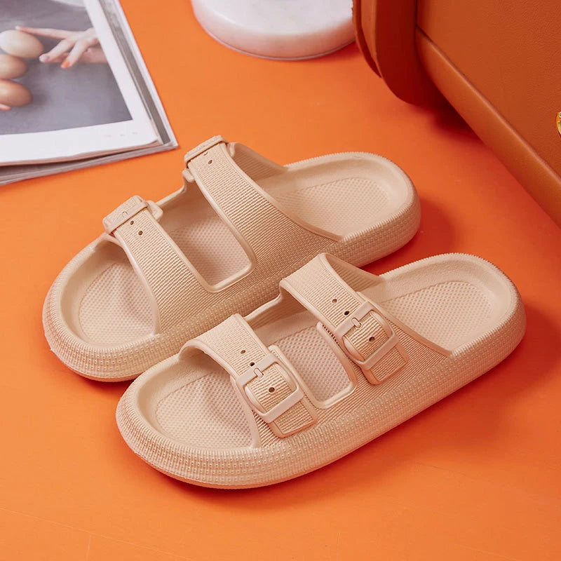 Mode Schnalle Dick Plattform Hausschuhe Frauen Heim Weich Sohle EVA Cloud Slides Sandalen Frau 2025 Sommer Rutschfest Strand Flip Flops