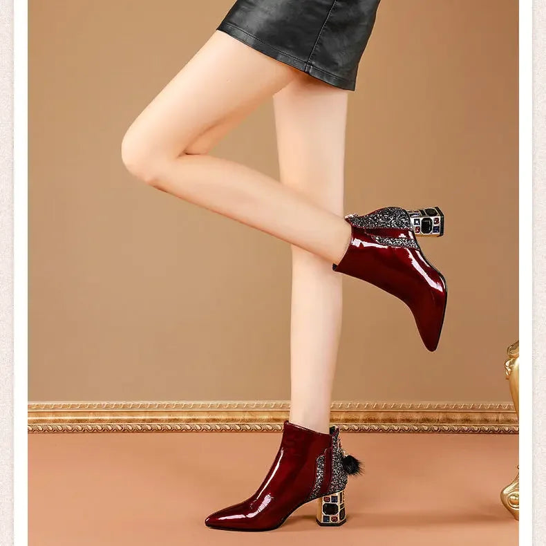 Luxus Kurze Stiefel Rote Plüsch-High Heels - 5-8cm, Gummi