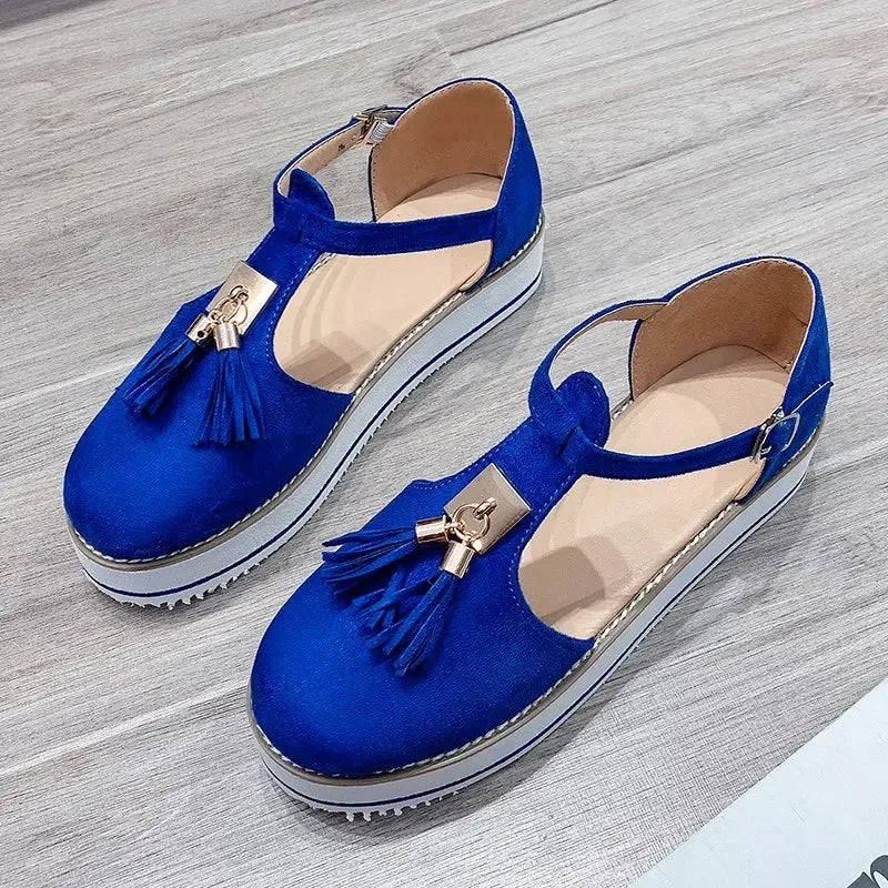 Women's Sandals Summer 2025 Casual Flat Platform Heel Tassel Buckle Strap Female Sandals Platform Vulcanized Shoes for Women New